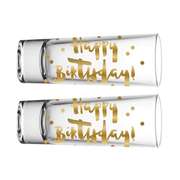 SOTM Dining New Happy Birthday Shot Glass Set Of 2 Double Shot Glasses Gold Foil Print